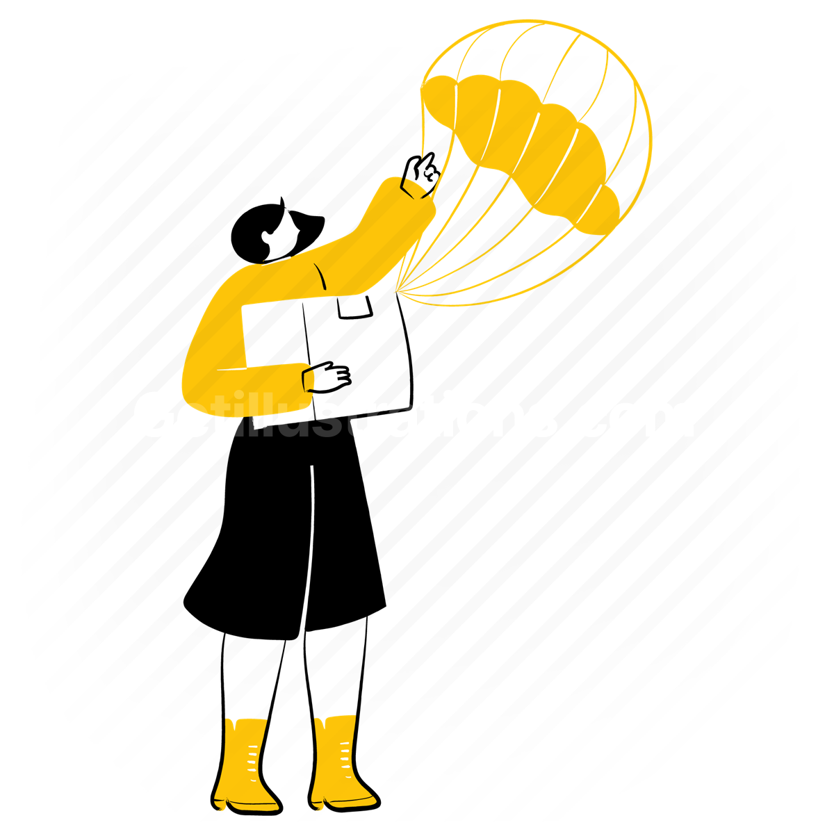 airdrop, parachute, box, package, woman, people, order